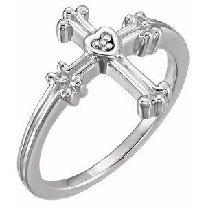 Sterling Silver Round 1 Mm Polished .005 Ct Natural Diamond Cross Ring Size 7