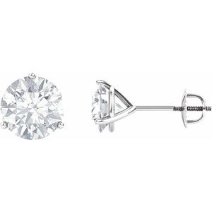 14K White Gold Round Shape 8 Mm Forever One Colorless Lab-Grown Moissanite 3-Prong Stud Earrings