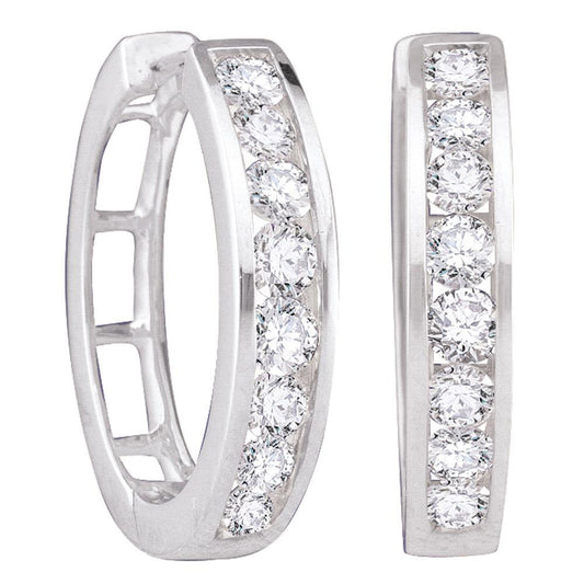 14K White Gold Womens Round Diamond Hoop Earrings 1 Cttw, Length: 0.74 In