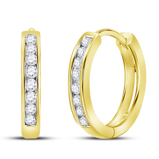 14K Yellow Gold Womens Round Diamond Channel Set Hoop Earrings 1/4 Cttw, Length: 0.55 In, Width: 0.55 In