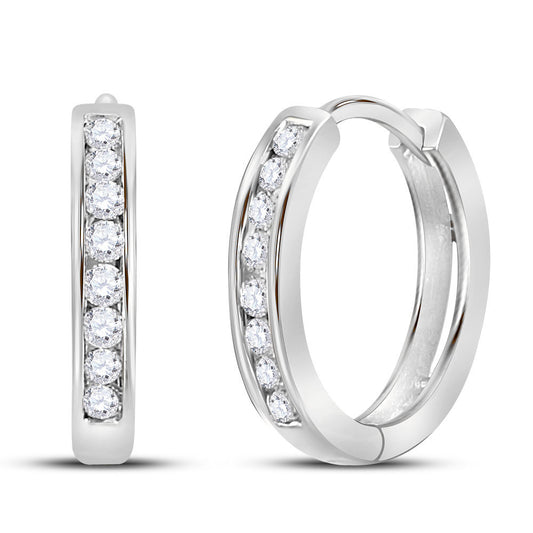 14K White Gold Womens Round Diamond Hoop Earrings 1/4 Cttw, Length: 0.55 In, Width: 0.55 In