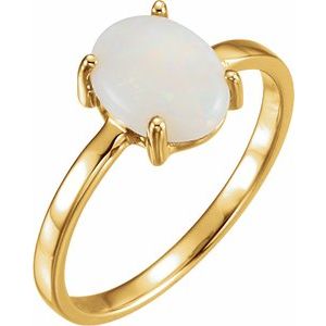 14K Yellow Gold Natural White Opal Oval 7 X 5 Mm Polished Natural White Opal Cabochon Ring Size 7
