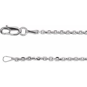 Rhodium-Plated Sterling Silver Lobster Clasp Diamond-Cut Cable Chain, Length: 16 In, Width: 1.75 Mm