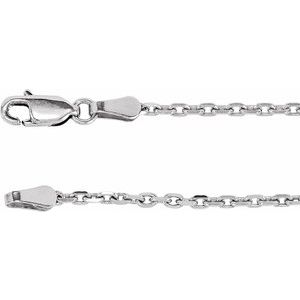 Rhodium-Plated Sterling Silver Lobster Clasp Diamond-Cut Cable Chain, Length: 16 In, Width: 2 Mm