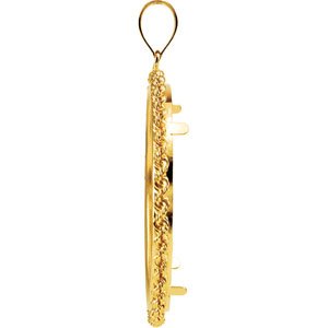 14K Yellow Gold 34.3 Mm Tab Back Polished Rope Coin Frame Bezel Pendant