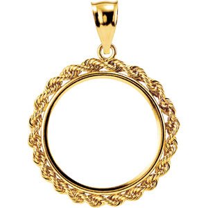 14K Yellow Gold Rope Coin Frame Bezel Pendant Mounting for 21.5x1.5 mm Coin