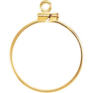 14K Yellow Gold 21.5 Mm Screw Top Polished Coin Edge Coin Frame Bezel Pendant