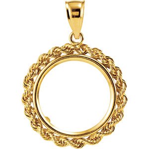 14K Yellow Gold Rope Coin Frame Bezel Pendant Mounting for 17.9x1.2 mm Coin