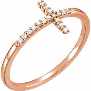 14K Rose Gold Lab-Grown Diamond Round 1 Mm Polished .08 Ctw Lab-Grown Diamond Sideways Cross Ring Size 7