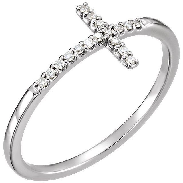14K Yellow Or White Gold Round 1 Mm Polished Natural Or Lab Grown Diamond Sideways Cross Ring