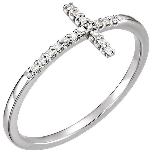 14K Yellow Or White Gold Round 1 Mm Polished Natural Or Lab Grown Diamond Sideways Cross Ring