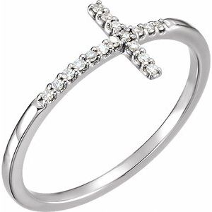 14K White Gold Lab-Grown Diamond Round 1 Mm Polished .08 Ctw Lab Grown Diamond Sideways Cross Ring Size 7
