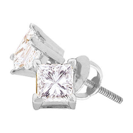 14K White Or Yellow Gold Unisex Princess Diamond Solitaire Stud Earrings