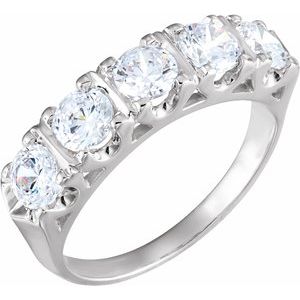 14K White Gold Round 4.5 Mm Polished Charles & Colvard Forever One Lab-Grown Colorless-Def Moissanite Anniversary Band Size 7
