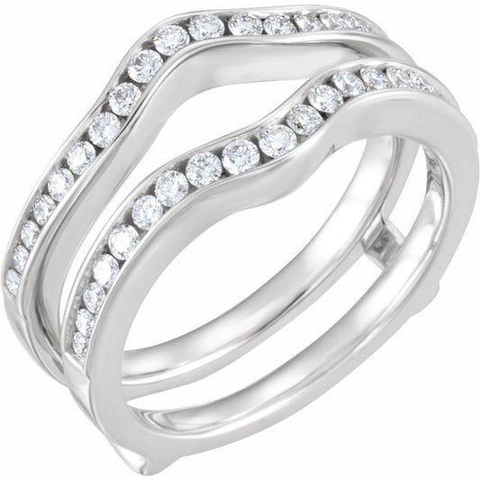14K White Gold Round Si2, H+ :: 1/2 Ctw Polished 1/2 Ctw Natural Diamond Ring Guard, Size 7