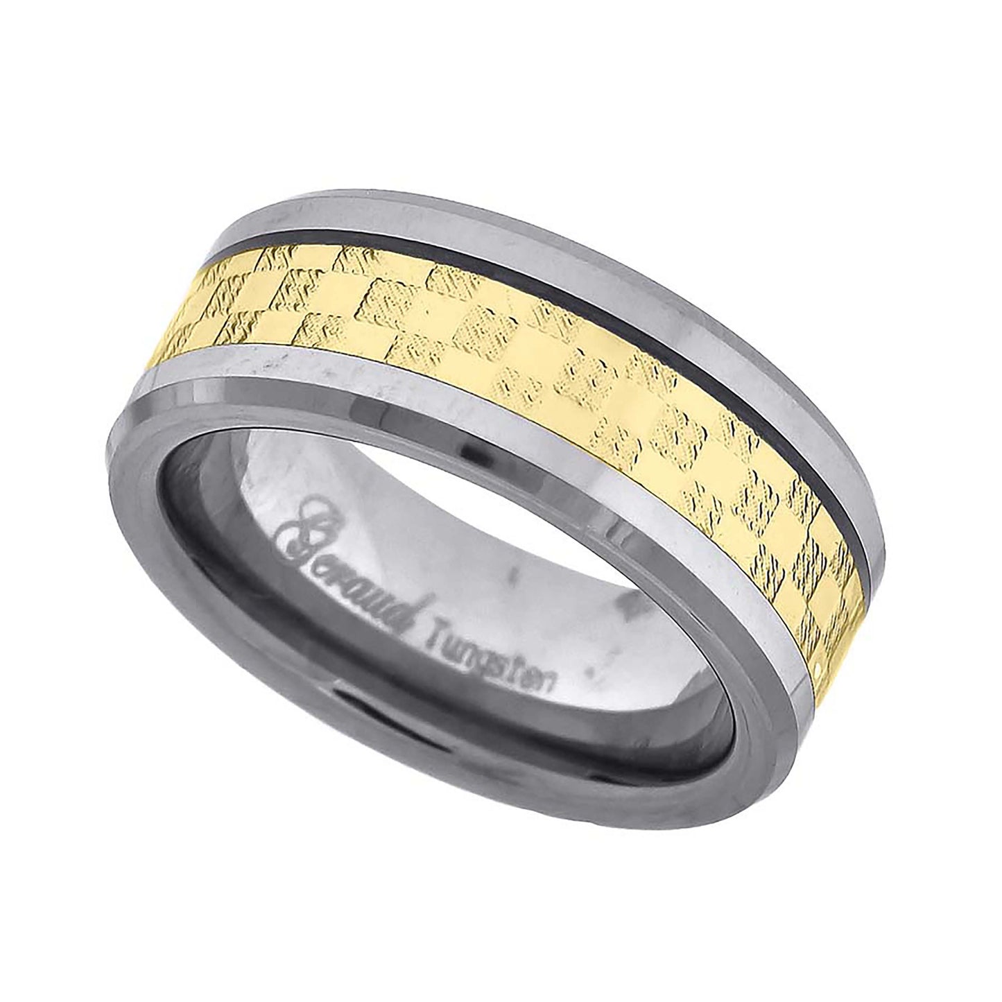 Tungsten Gold-tone Textured Center Mens Comfort-fit 8mm Sizes 7 - 15 Bridal Anniversary Engagement Wedding Band