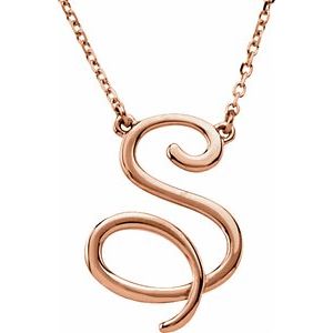 14K Rose Gold Initial S 18.7 X 13.3 Mm 16 In Polished Script Initial Necklace