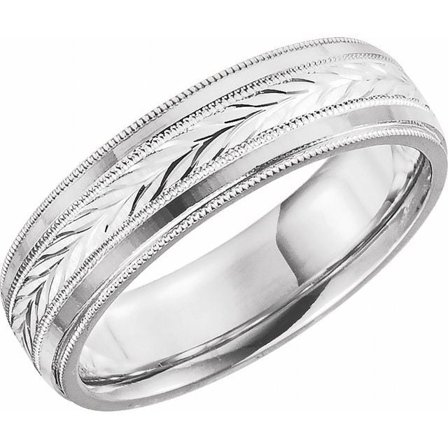 14K Yellow Or White Gold 6 Mm Polished Milgrain Wheat Pattern Comfort-Fit Band, Size 9