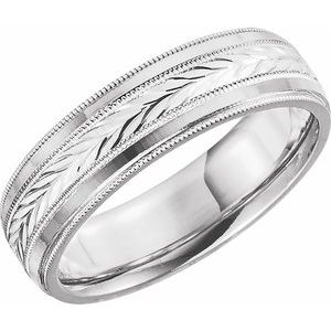 14K White Gold 6 Mm Polished Comfort-Fit Wheat Pattern Band With Milgrain Size 11.5
