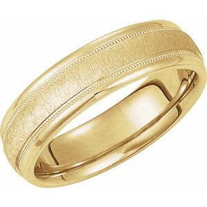 14K Yellow Gold 6 Mm Polished Half Round Milgrain Stone Finish Band Size 7