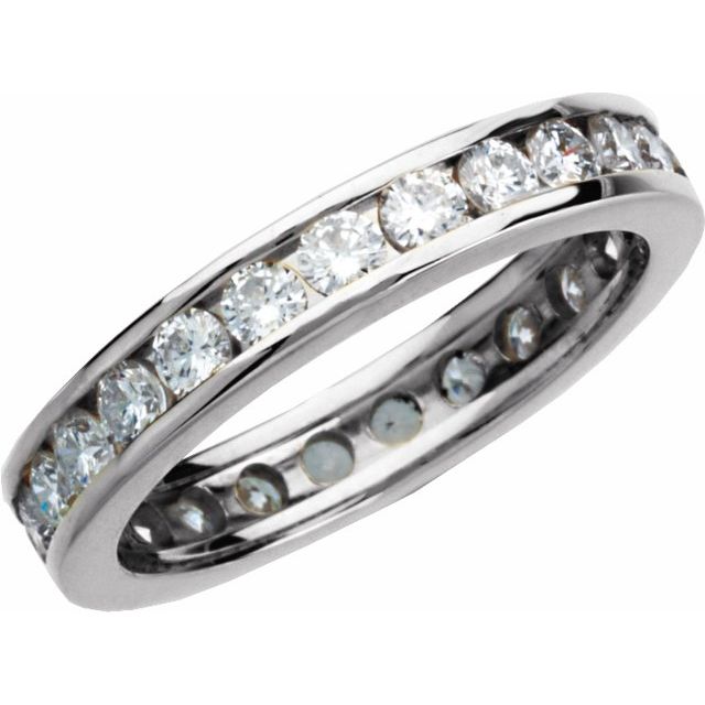 14K White Gold Round 2.4 Mm Si2-Si3, G-H Polished 1 1/3 Ctw Natural Diamond Eternity Band, Size 7