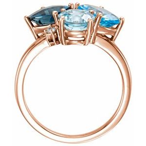 14K Rose Gold Natural Swiss Blue, Natural London Blue, & Natural Sky Blue Topaz & .05 CTW Natural Diamond Ring Size 7