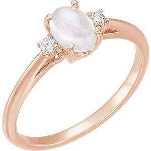 14K Rose Gold  Oval 6 X 4 Mm  Polished Natural Rainbow Moonstone And .06 Ctw Natural Diamond Ring Size 7