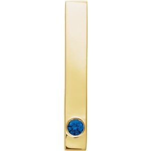 14K Yellow Gold Round 2.5 Mm Natural Blue Sapphire Engravable Family Bar Pendant