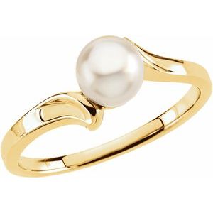 14K Yellow Gold Cultured White Akoya Pearl Pearl 5.5 Mm Polished Cultured White Akoya Pearl Ring Size 6
