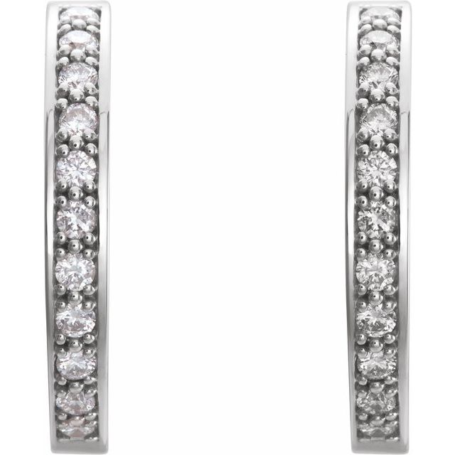 14K White Gold Round 18 Mm 3.07 Mm 1.8Mm I1, G-H Pair Hinged Polished 3/4 Ctw Natural Diamond Hoop Earrings