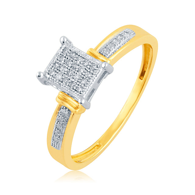 10K Yellow Gold 0.10 Cttw Round Micro Pave Diamond Ladies Ring