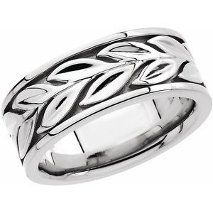 14K White Gold 8 Mm Polished Leaf Design Band Size 8