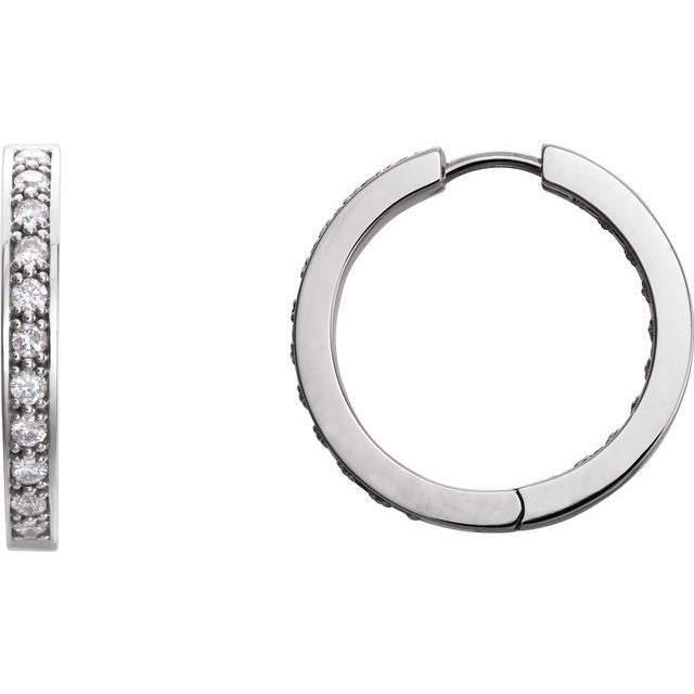 14K White Gold Round 18 Mm 3.07 Mm 1.8Mm I1, G-H Pair Hinged Polished 3/4 Ctw Natural Diamond Hoop Earrings