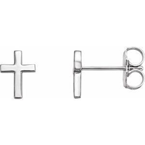 14K White Gold 6 X 4 Mm Pair Friction Backs Included Polished Cross Earrings