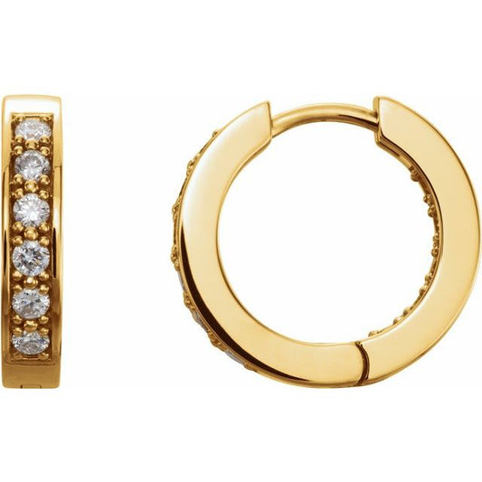 14K Yellow Gold Round 15 Mm 3 Mm 1.8Mm I1, G-H Pair Hinged Polished 1/2 Ctw Natural Diamond Hoop Earrings
