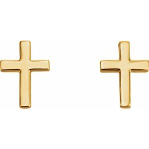 14K Yellow Gold 6 X 4 Mm Pair Friction Backs Polished Cross Earrings