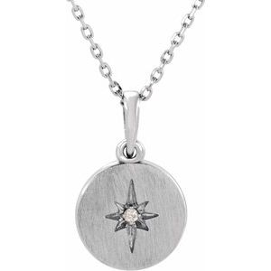 14K White Gold Round 1.3Mm G-H I1 .01 Ct Natural Diamond Star Necklace, Length: 18 In