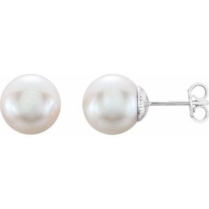 Sterling Silver Pearl 9.5-10.0 Mm Freshwater Cultured Pearl Earrings With Backs