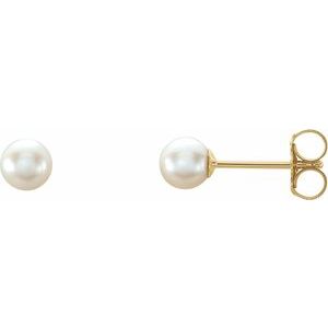 14K Yellow Gold Pearl 4 Mm Cultured Akoya Pearl Earrings