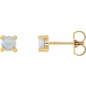 14K Yellow Gold Round Shape 4 Mm Natural Opal Cabochon 4-Prong Earrings