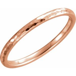 10K Or 18K Rose Gold 3 mm Half Round Hammered Comfort-Fit Band