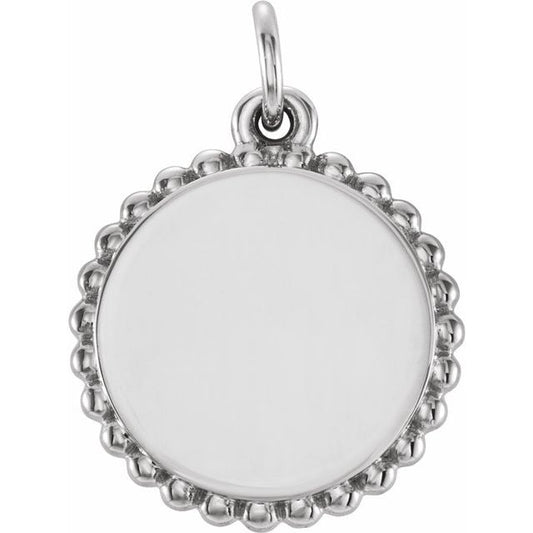 14K White Gold 18.3 X 13.8 Mm Polished Engravable Round Beaded Pendant