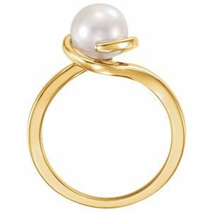 14K Yellow Gold Cultured White Freshwater Pearl Pearl 7.5-8.0 Mm Polished Cultured White Freshwater Pearl Ring Size 7