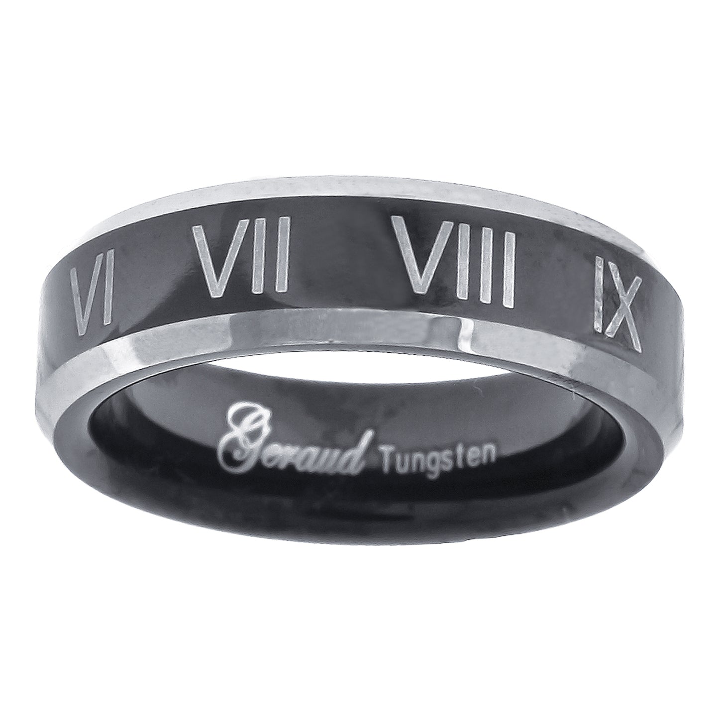 Tungsten Black & White Polished Roman Numbers Mens Comfort-fit 4mm Sizes 7 - 14 Bridal Anniversary Engagement Wedding Band
