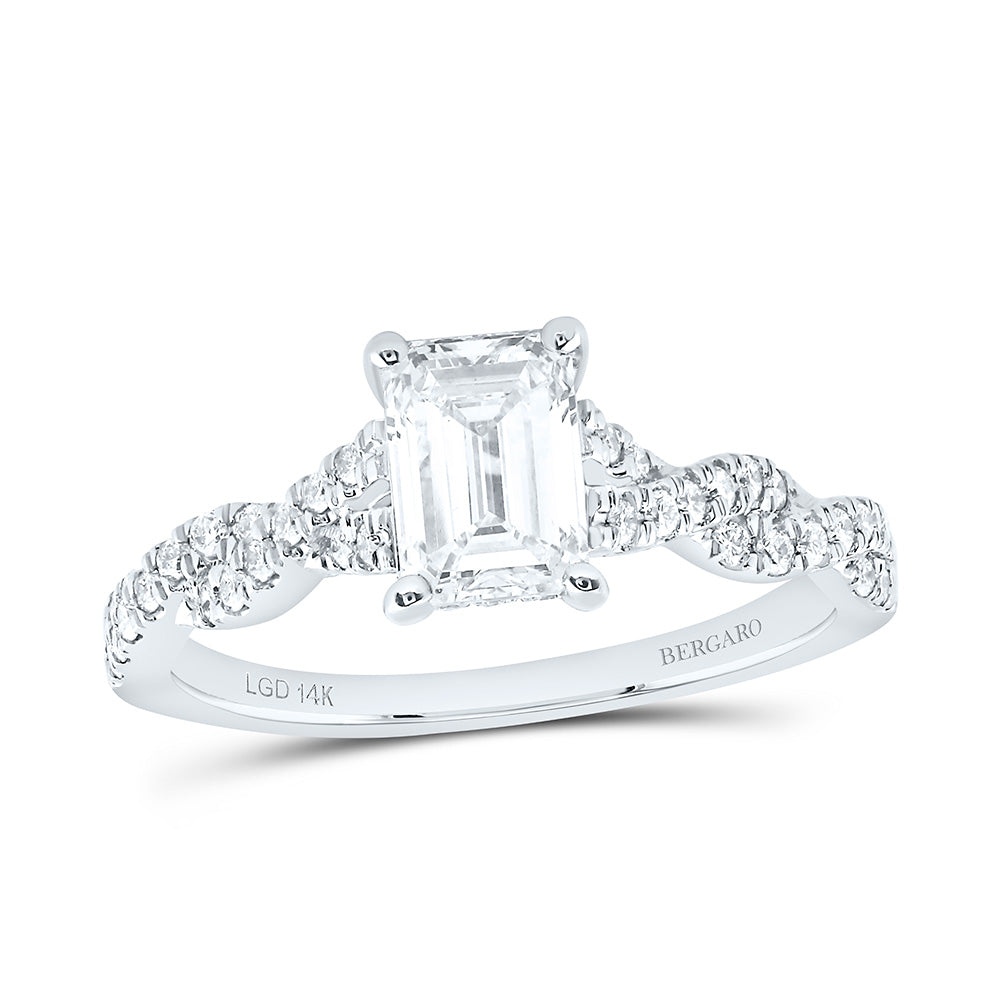 14K Yellow Or White Gold 1 3/8 Cttw Lab Grown Diamond 1 Cttw Center Emerald Engagement Ring