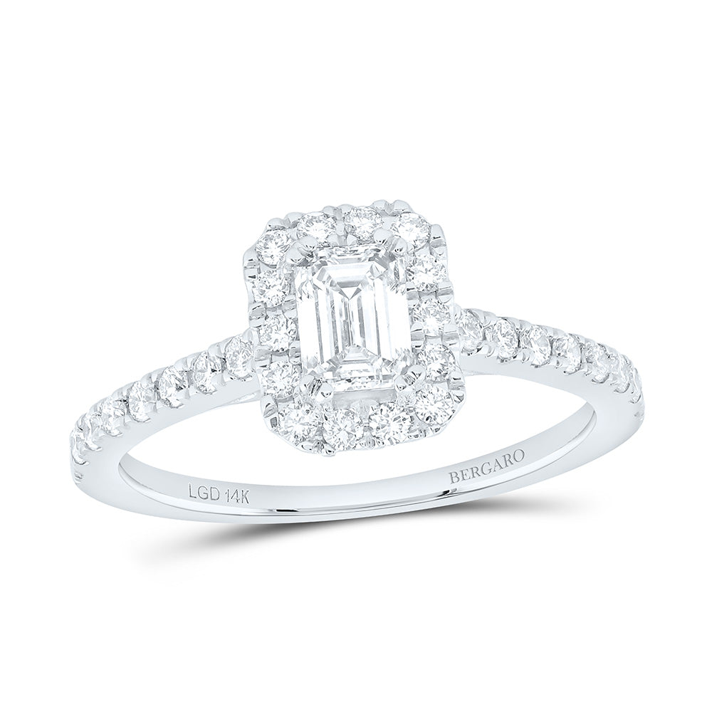 14K Yellow Or White Gold 1 Cttw Lab Grown Diamond 1/2 Cttw Center Emerald Engagement Ring