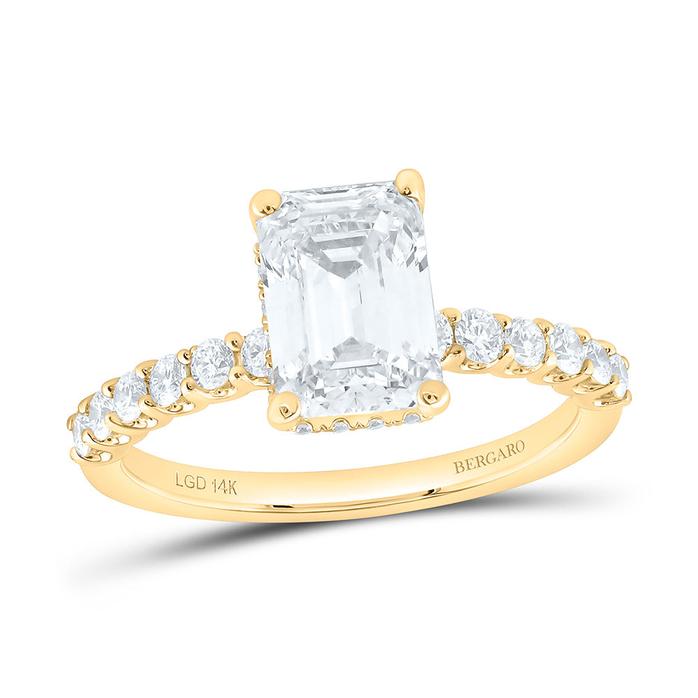 14K Yellow Or White Gold 2 1/2 Cttw Lab Grown Diamond 2 Cttw Center Emerald Engagement Ring