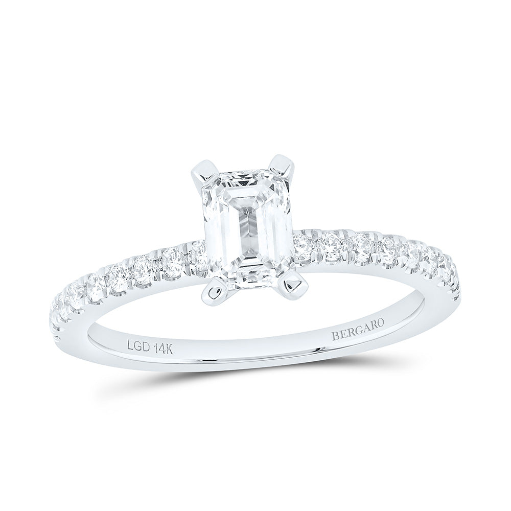 14K Yellow Or White Gold 1 Cttw Lab Grown Diamond 3/4 Cttw Center Emerald Engagement Ring