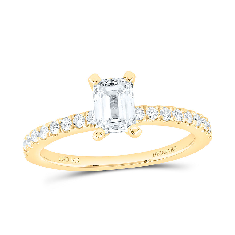 14K Yellow Or White Gold 1 Cttw Lab Grown Diamond 3/4 Cttw Center Emerald Engagement Ring