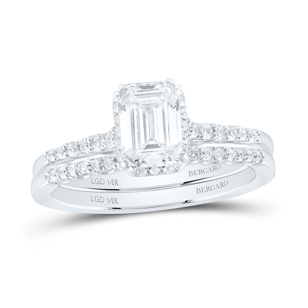14K Yellow Or White Gold 1 3/8 Cttw Lab Grown Diamond 1 Cttw Center Emerald Bridal Set